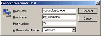 Image of Remote Host connection dialog.